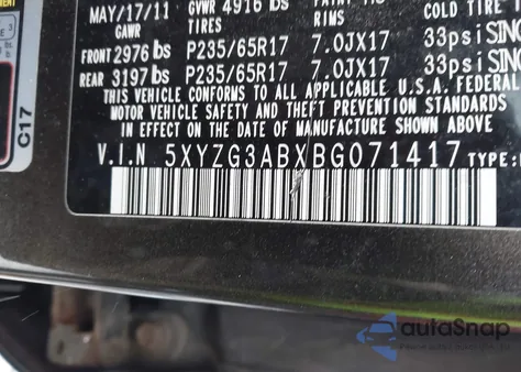 2011 Hyundai Santa Fe Gls from USA, damaged, VIN 5XYZG3ABXBG071417